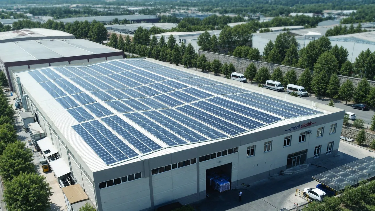 Merit Plastik Torbalı üretim tesisinin çatısındaki güneş enerjisi sistemi